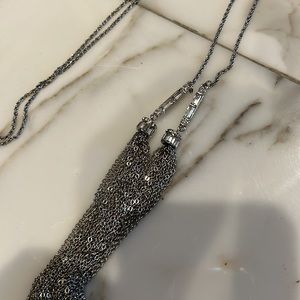 1970s Art Deco Style Negligee Necklace Silver Tone Crystals Tassels Vintage